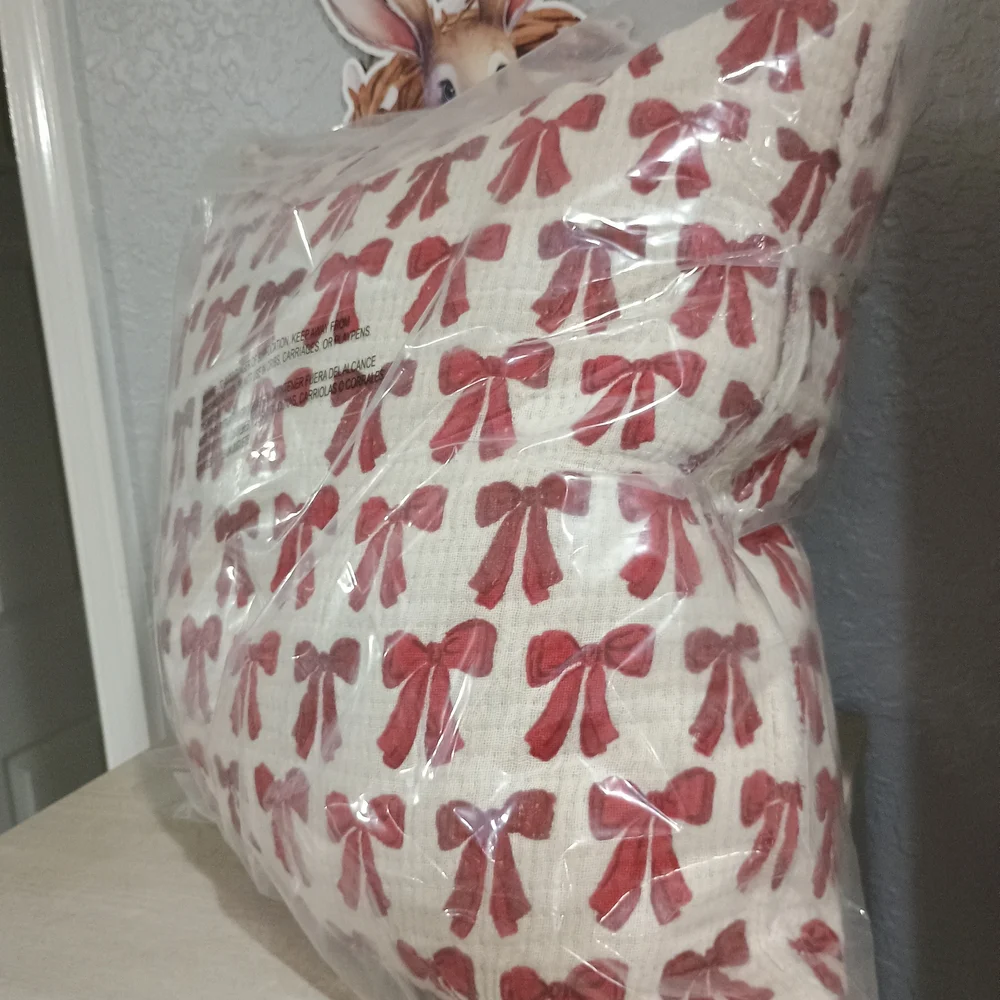 Festive Red Bow Holiday Pillow